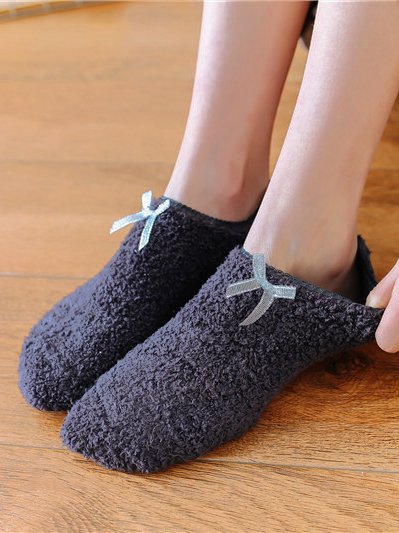 Casual Home Bow Decorative Coral Fleece Floor Socks