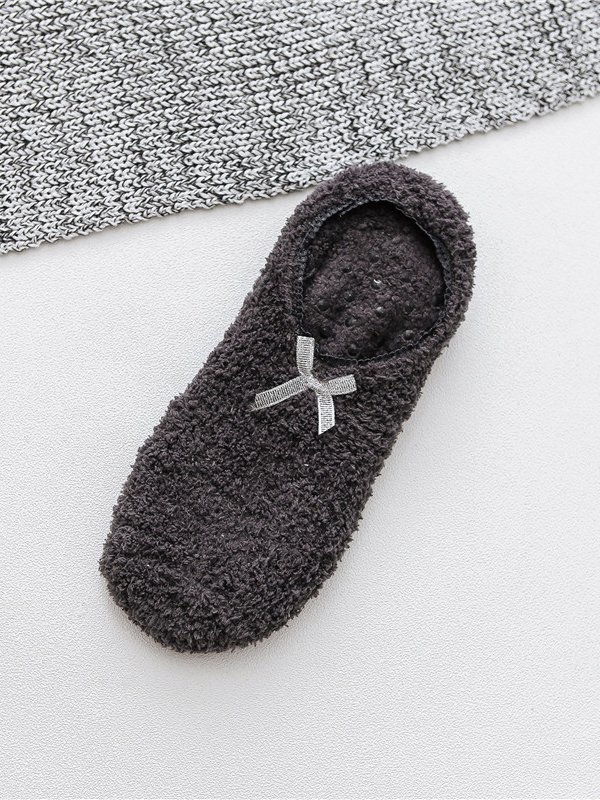 Casual Home Bow Decorative Coral Fleece Floor Socks