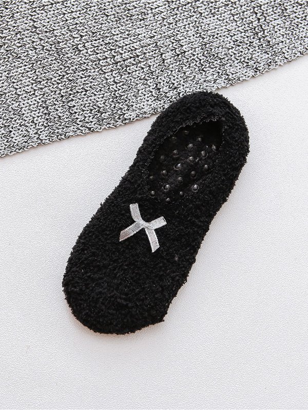 Casual Home Bow Decorative Coral Fleece Floor Socks