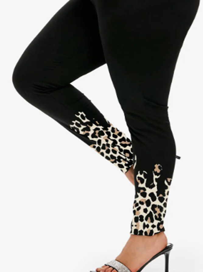 Plus Size Regular Fit Casual Leopard Leggings