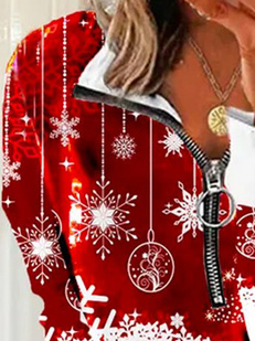 Plus Size Christmas Jersey Loose Casual Shawl Collar Sweatshirt Xmas Hoodies