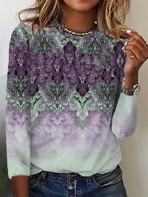 Casual Ethnic Autumn Daily Best Sell Crew Neck Regular H-Line Regular T-shirt for Women