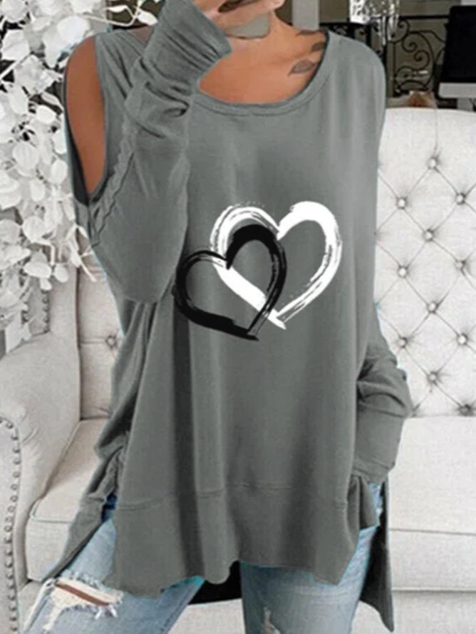 Plus Size Casual Heart Cotton Blends Long sleeve Top