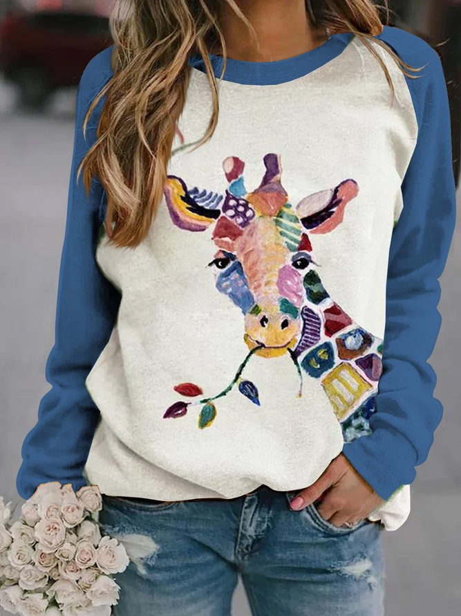 Long Sleeve Shift Animal print Casual Sweatshirt