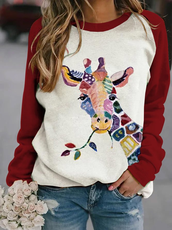 Long Sleeve Shift Animal print Casual Sweatshirt