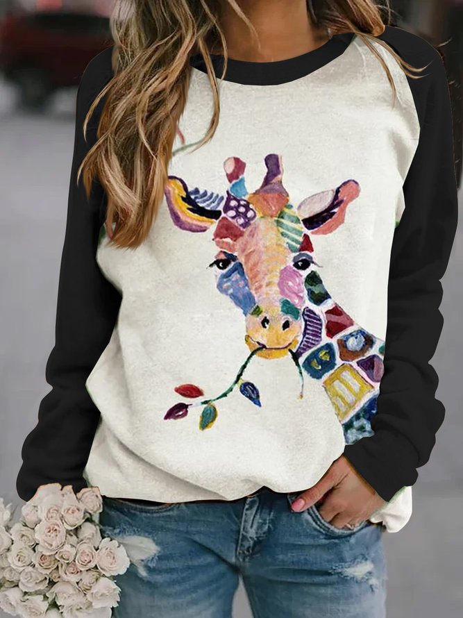 Long Sleeve Shift Animal print Casual Sweatshirt
