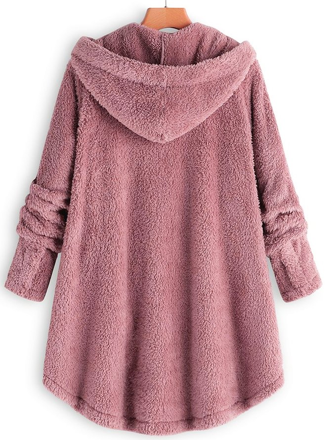 zolucky Cozy Fleece Hooded Sherpa Coat Symmetrical Button Teddy Bear Coat