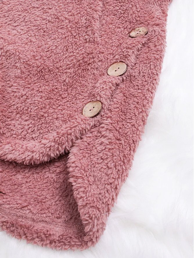 zolucky Cozy Fleece Hooded Sherpa Coat Symmetrical Button Teddy Bear Coat