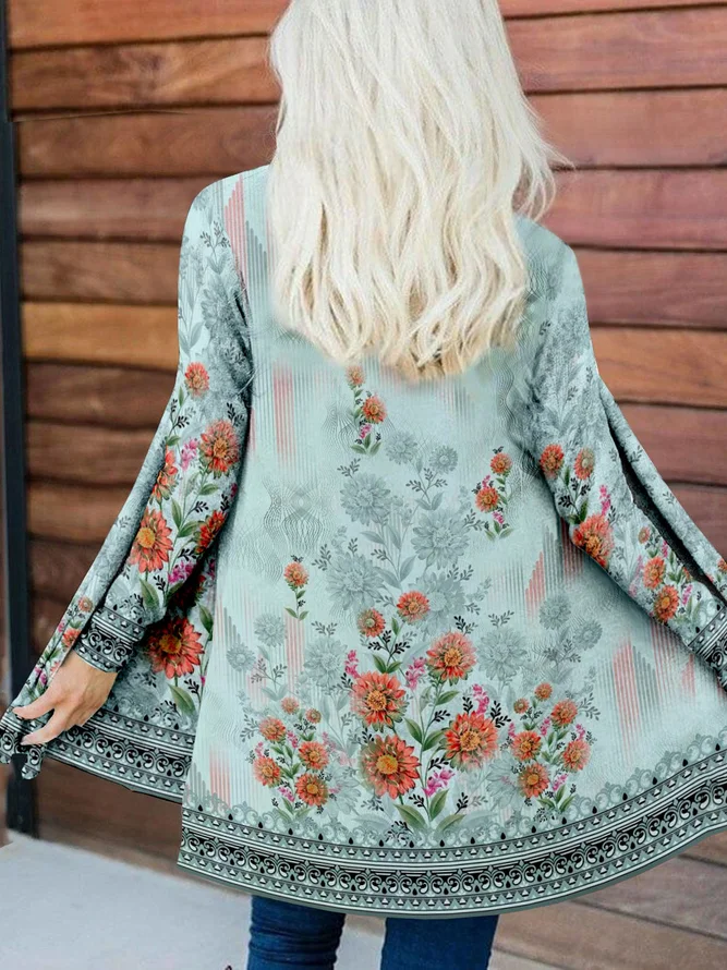 Floral Printed Casual Jersey Cardigan