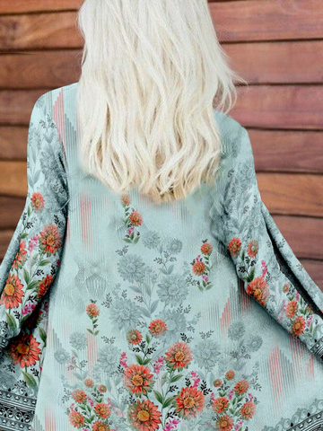 Floral Printed Casual Jersey Cardigan