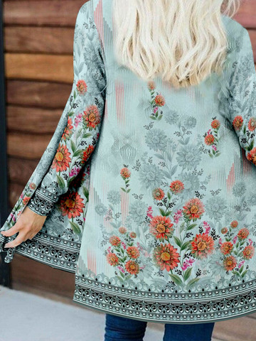 Floral Printed Casual Jersey Cardigan