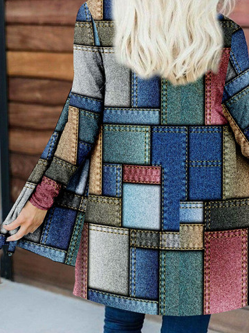 Casual Geometric Printed Jersey Cardigan