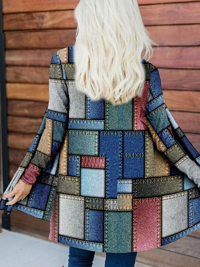 Casual Geometric Printed Jersey Cardigan
