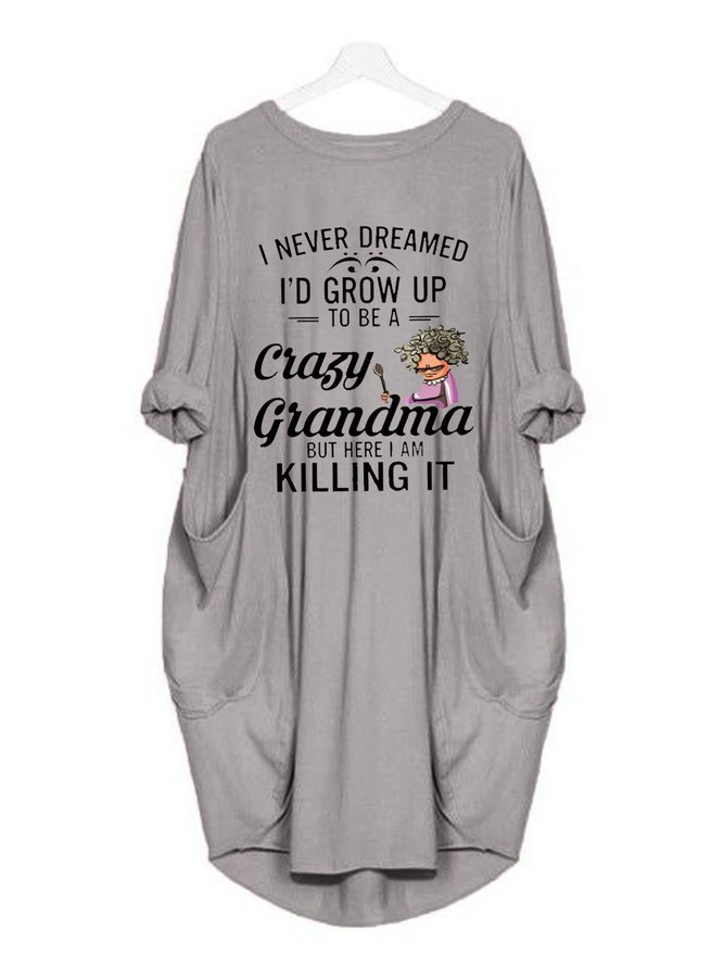 Plus Size Crew Neck Loose Text Letters Dress