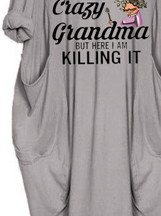 Plus Size Crew Neck Loose Text Letters Dress