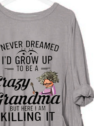 Plus Size Crew Neck Loose Text Letters Dress