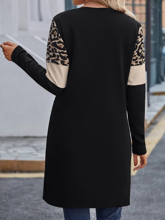 Color Block Leopard Long Sleeve Casual Other Coat