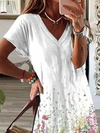 Plus Size Casual V neck Loosen Short Sleeve Knit Dress