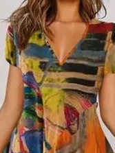 Plus Size V Neck Abstract Casual Loose Dress