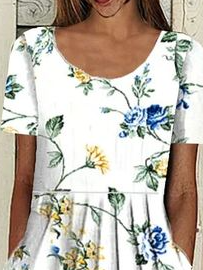 Plus Size Pockets Casual Short Sleeve Woven Dress