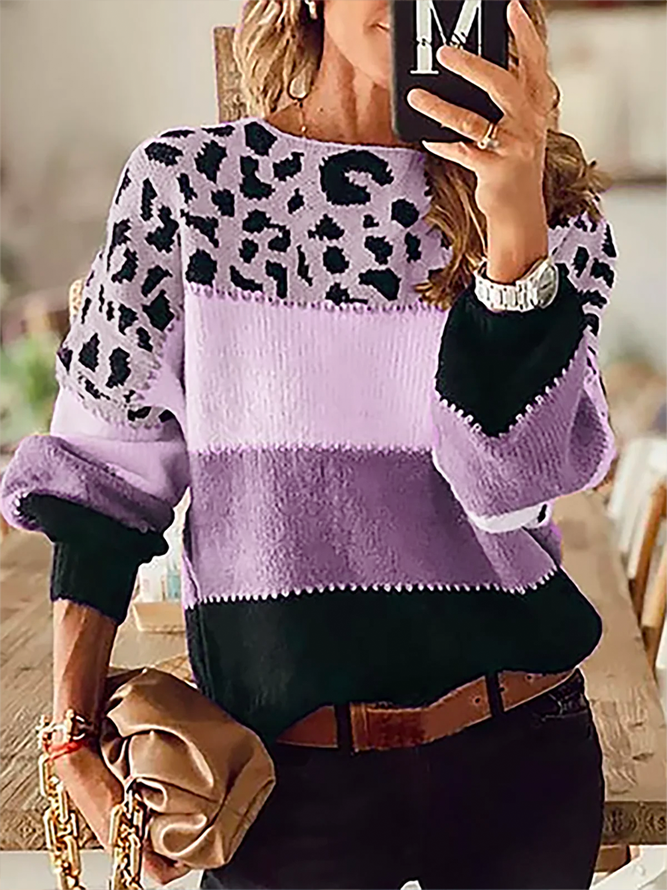 Crew Neck Leopard Long Sleeve Sweater