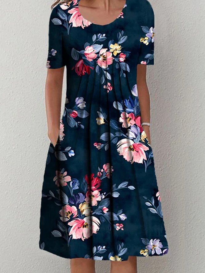Casual Crew Neck Floral Dress