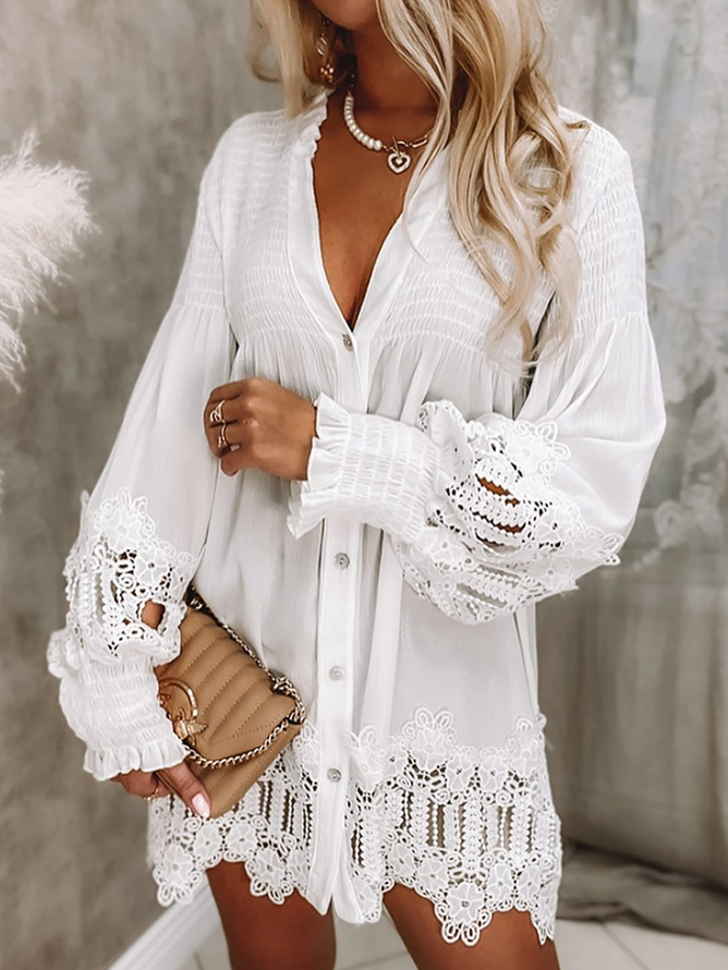Plain Vacation Loose Lace Dress