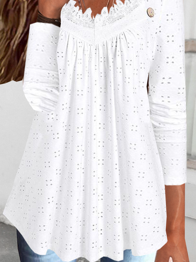 Cotton-Blend Casual Crew Neck Top