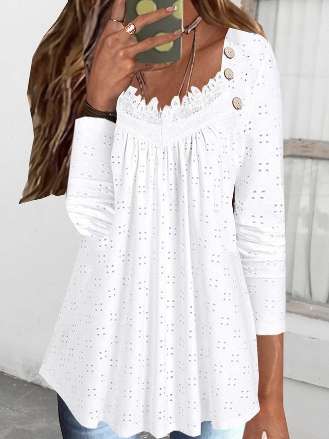 Cotton-Blend Casual Crew Neck Top