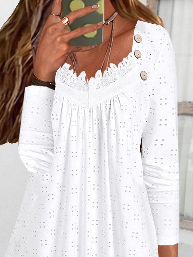 Cotton-Blend Casual Crew Neck Top