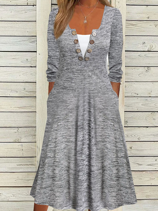 Buckle Square Neck Color-block Casual Dress