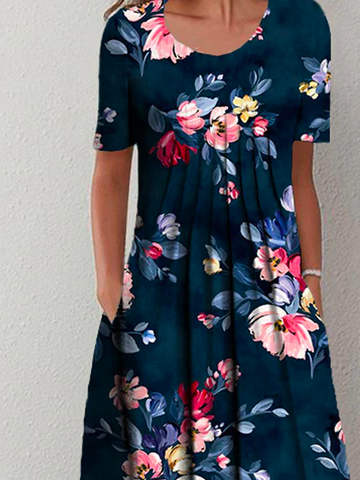 Casual Crew Neck Floral Dress