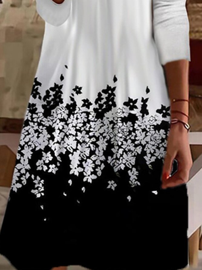 Regular Fit Casual  Zipper Floral Midi Dress