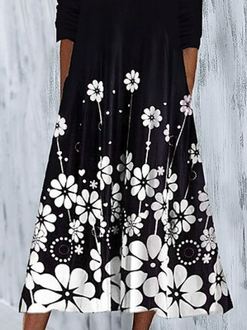 Crew Neck Floral Loose Casual Dress