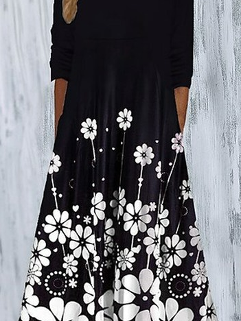 Crew Neck Floral Loose Casual Dress