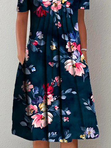 Casual Crew Neck Floral Dress