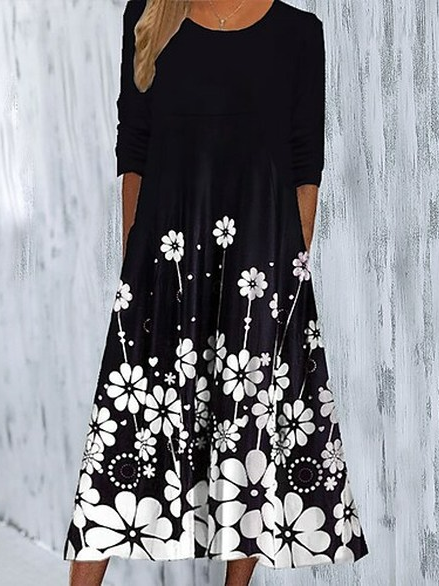 Crew Neck Floral Loose Casual Dress