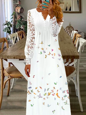 Loose Casual Notched Butterfly Dress