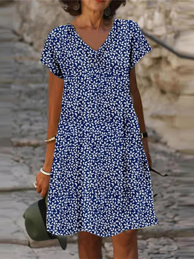 Floral V Neck Loose Casual Dress