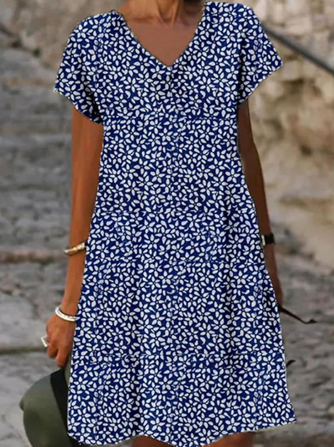 Floral V Neck Loose Casual Dress