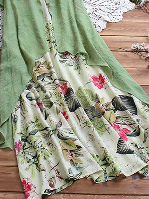 Plus Size Crew Neck Linen Loose Dress Suit