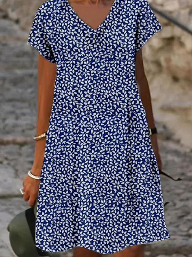 Floral V Neck Loose Casual Dress