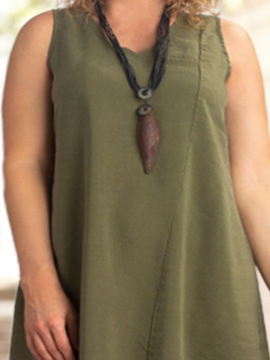 Plus Size V Neck Linen Plain Loose Dress