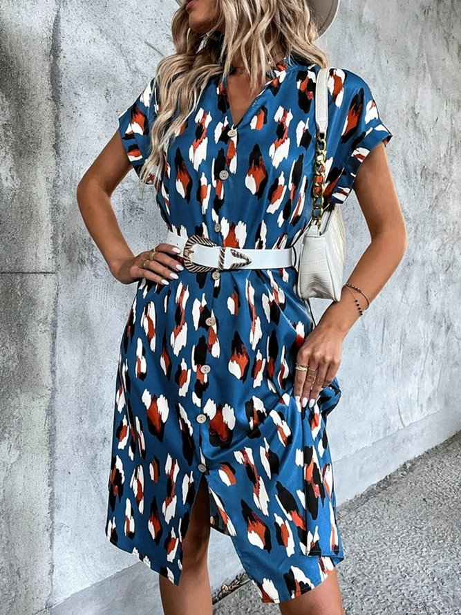 Stand Collar Geometric Casual Dress