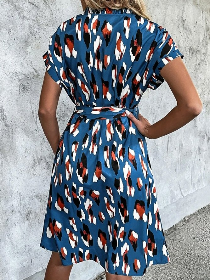 Stand Collar Geometric Casual Dress