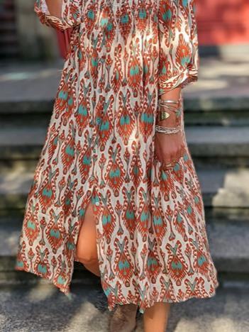 Notched Vacation Loose Ethnic Dress