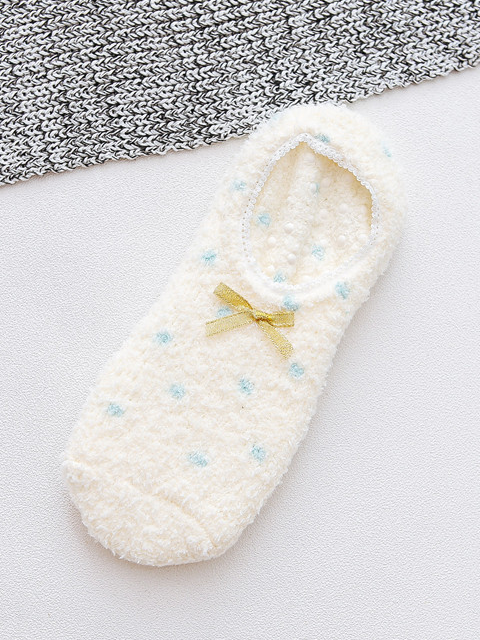 Casual Home Bow Decorative Coral Fleece Floor Socks