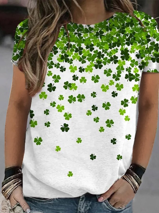 St. Patrick's Day Casual Crew Neck Jersey Printing Shirt
