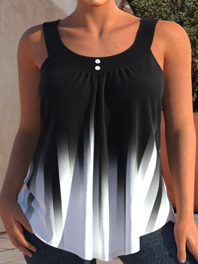 Plus Size Loose Casual Ombre Crew Neck Tank Top