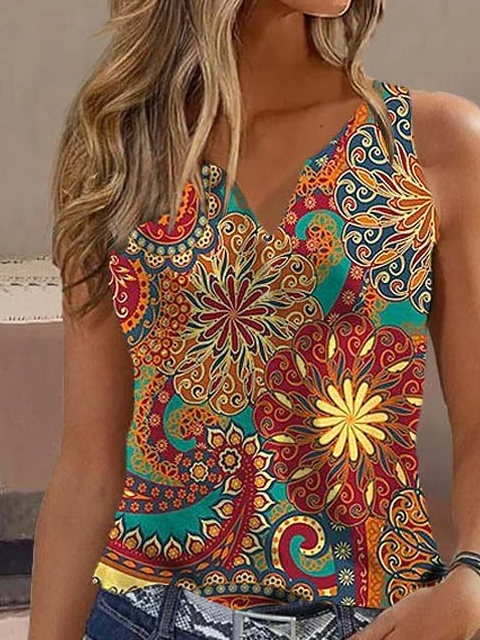 Jersey Ethnic Loose Casual Tank Top